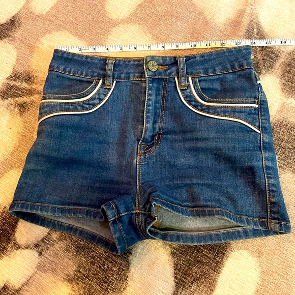 BDG Pants - BDG High Rise "Erin" White Stripe Blue 5  Pocket Shortie 26W Small